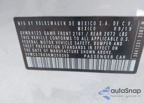 2019 Volkswagen Jetta 1.4T R-Line/1.4T S/1.4T Se from USA, damaged, VIN 3VWC57BU3KM258369